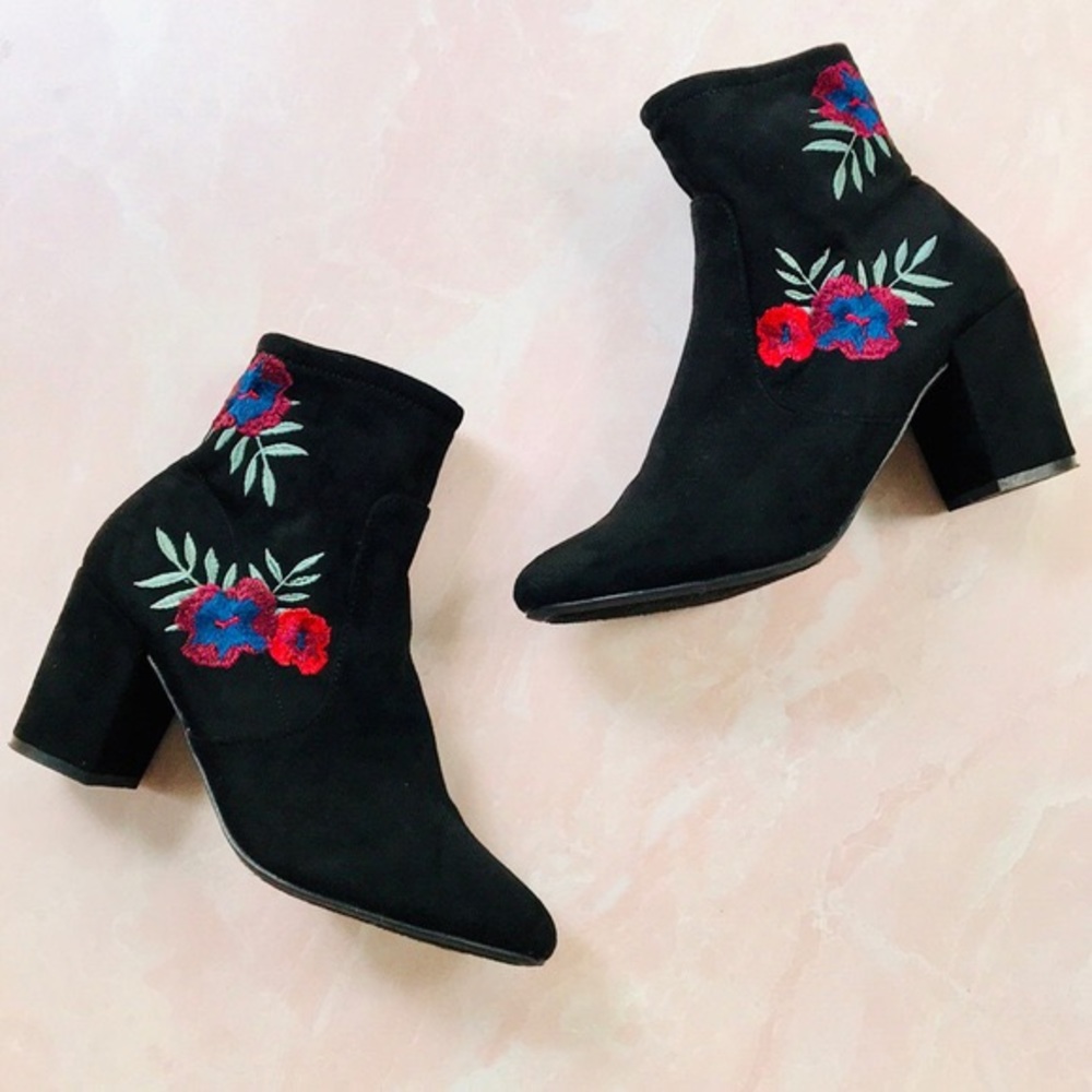Francesca’s Allie Floral Embroidered Ankle Boot